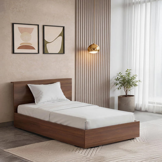 ABOUT SPACE Bed - (84 x 38 inches) Single Bed with Storage Box & Headboard| Floor Standing Engineered Wooden Bed Frame, MDF Base Panel | 1-Year Warranty Cot for Bedroom - Maldau Acacia (Rustic Brown)