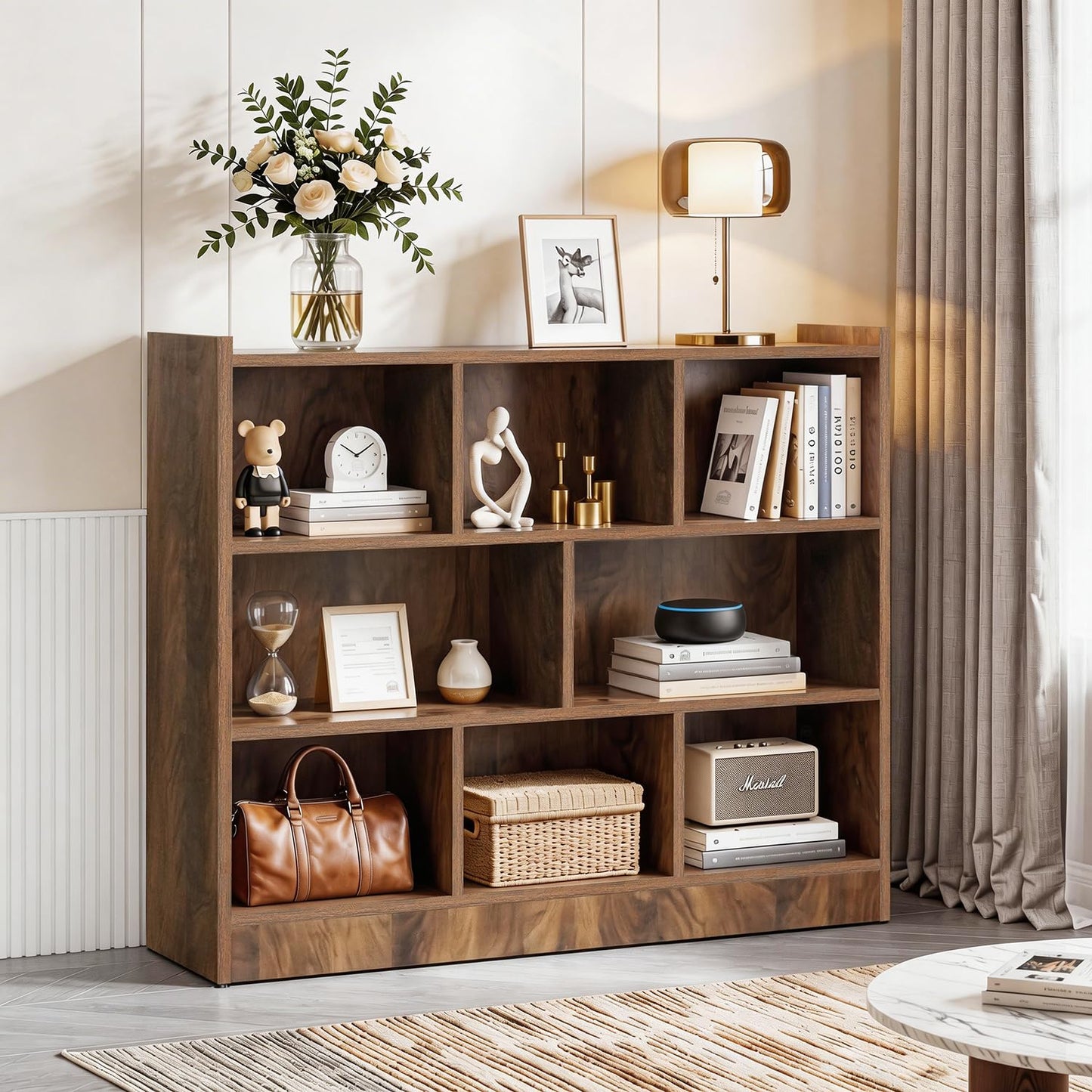 ABOUT SPACE Book Shelf - Engineered Wood DIY Book Rack with Bushes Multipurpose Book Stand for Home Library Open Storage for Bedroom, Living Room Sap Walnut