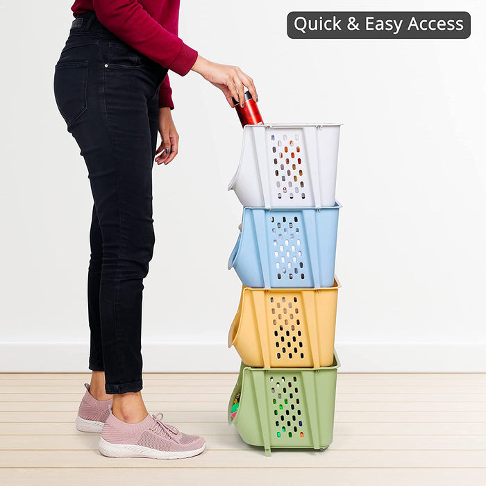 ABOUT SPACE Storage Organizer - 4 Pcs Storage Basket Plastic Bins with Wheels & Front Opening