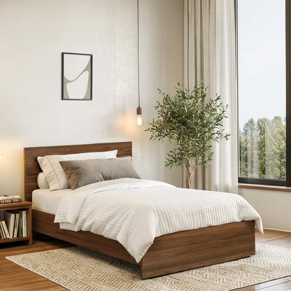 ABOUT SPACE Bed - (80 x 38 inches) Single Size Bed with Storage Box & Headboard| Engineered Wooden Bed Frame with Airflow Design, MDF Base Panel| 1-Year Warranty Cot for Bedroom - Columbia Walnut