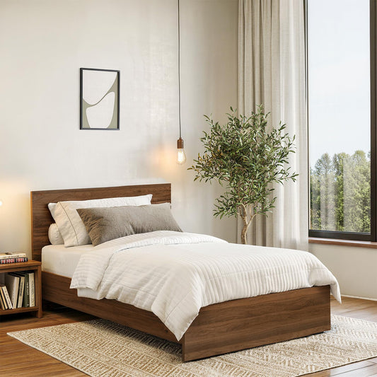ABOUT SPACE Bed - (80 x 38 inches) Single Size Bed with Storage Box & Headboard| Engineered Wooden Bed Frame with Airflow Design, MDF Base Panel| 1-Year Warranty Cot for Bedroom - Columbia Walnut