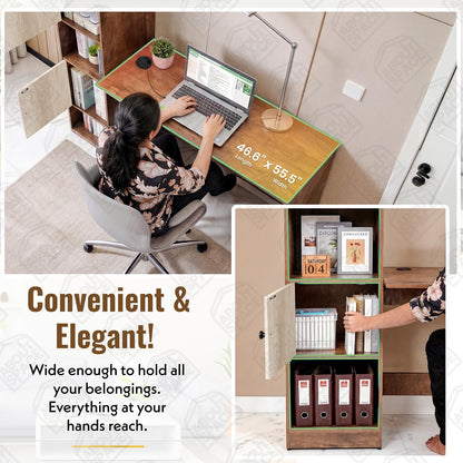 ABOUT SPACE Study Table with Cabinet - Computer Table with 2 Open, 2 Closed Storage Space DIY Engineered Wood Office Desk for PC Laptop Gaming (Beige & Walnut - L 158.5 x B 56 x H 146.5cm)