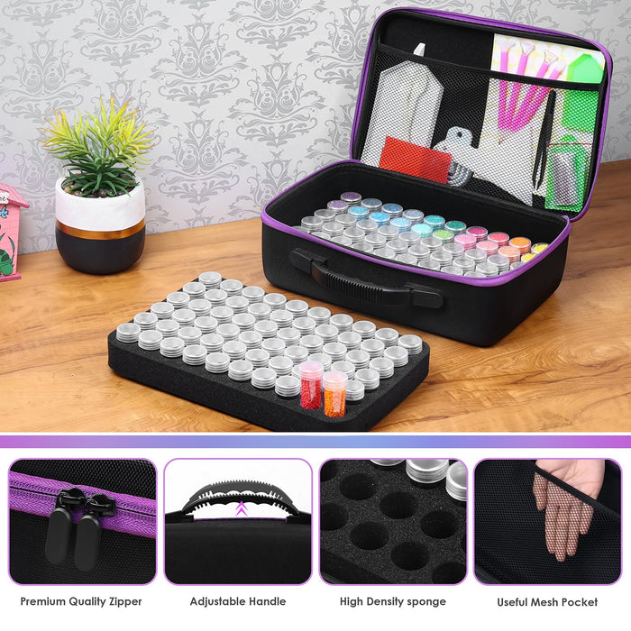 ABOUT SPACE Diamond Painting Kit - 120 Slots Bead Storage Boxes with Labels and Accessories, Sturdy Transparent Organizer for Glitters, Jewelry Making Tiny Beads and Diamonds (L 32 x B 12 x H 22 cm)