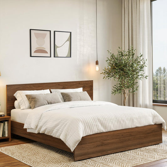 ABOUT SPACE Bed - (80 x 74 inches) King Size Bed with Storage Box & Headboard| Engineered Wooden Bed Frame with Airflow Design, MDF Base Panel| 1-Year Warranty Cot for Bedroom - Columbia Walnut