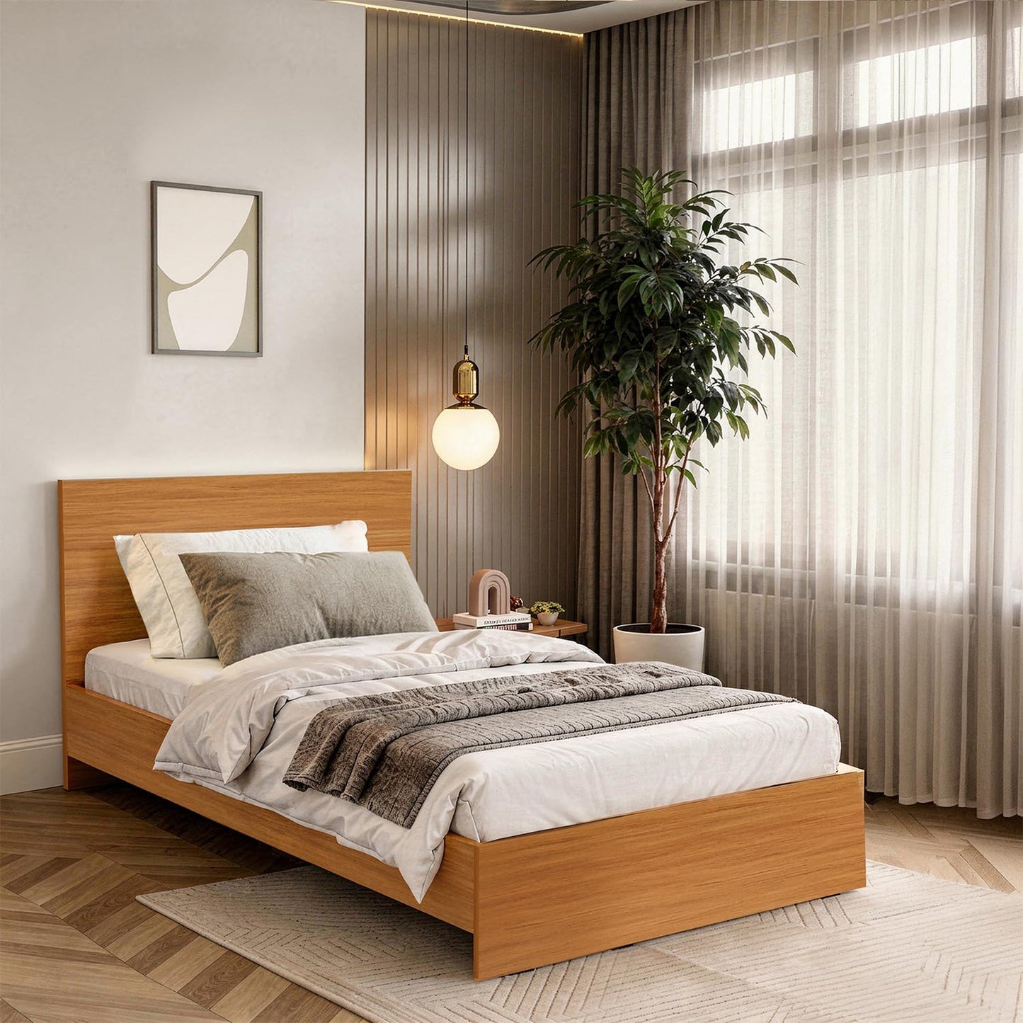 ABOUT SPACE Bed - (80 x 38 inches) Single Size Bed with Storage Box & Headboard| Engineered Wooden Bed Frame with Airflow Design, MDF Base Panel| 1-Year Warranty Cot for Bedroom - Brazilian Teak