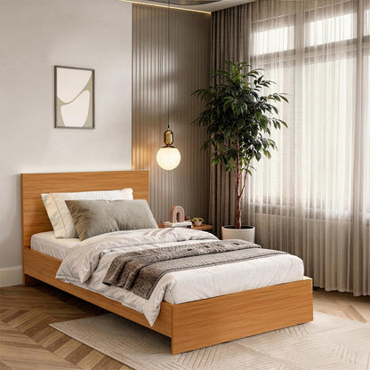 ABOUT SPACE Bed - (80 x 38 inches) Single Size Bed with Storage Box & Headboard| Engineered Wooden Bed Frame with Airflow Design, MDF Base Panel| 1-Year Warranty Cot for Bedroom - Brazilian Teak