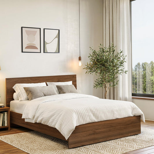 ABOUT SPACE Bed - (80 x 62 inches) Queen Size Bed with Storage Box & Headboard| Engineered Wooden Bed Frame with Airflow Design, MDF Base Panel| 1-Year Warranty Cot for Bedroom - Columbia Walnut