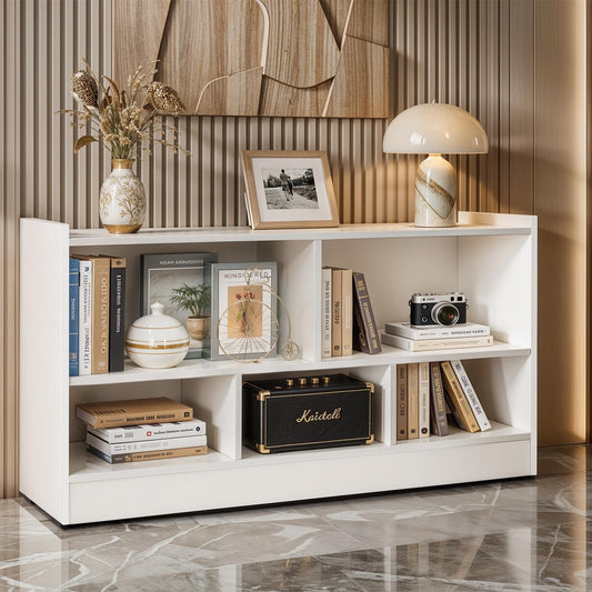 ABOUT SPACE Book Shelf - 5 Compartment Engineered Wood DIY Versatile Book Stand for Home Library, Office Modern Slim Open Display Rack for Bedroom, Living Room (White - L 110 x B 30.5 x H 62.5 cm)