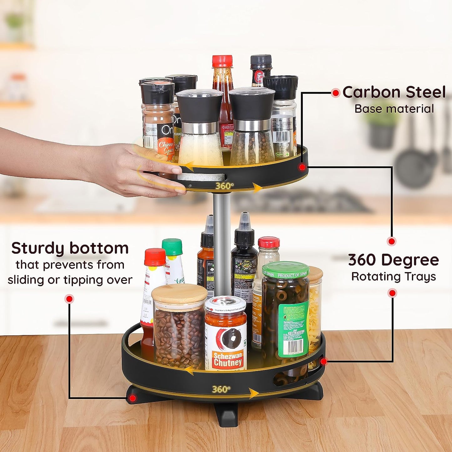 ABOUT SPACE Tier 360° Tabletop Rotating Kitchen Tray Organizer
