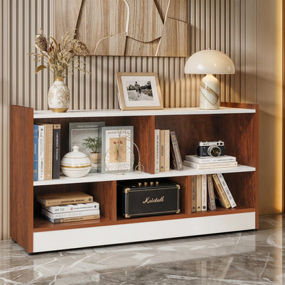 ABOUT SPACE Book Shelf - 5 Compartment Engineered Wood DIY Versatile Book Stand for Home Library, Office Modern Slim Open Display Rack for Bedroom, Living Room (Oak Red - L 110 x B 30.5 x H 62.5 cm)