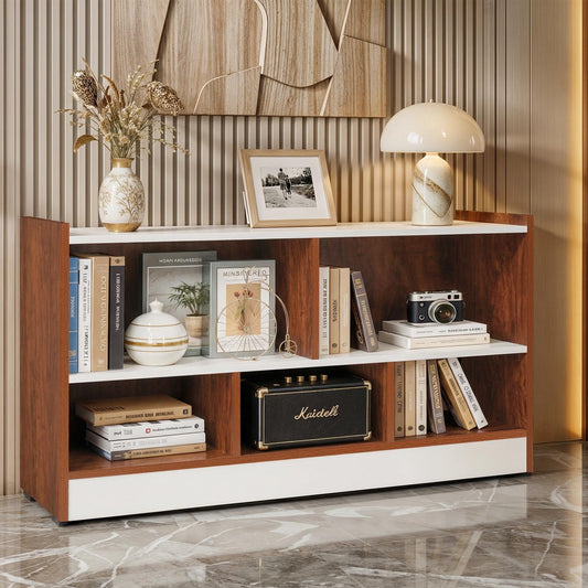 ABOUT SPACE Book Shelf - 5 Compartment Engineered Wood DIY Versatile Book Stand for Home Library, Office Modern Slim Open Display Rack for Bedroom, Living Room (Oak Red - L 110 x B 30.5 x H 62.5 cm)