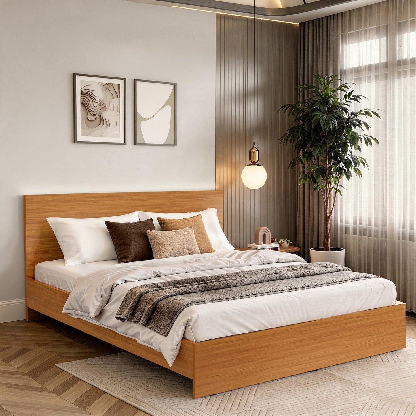 ABOUT SPACE Bed - (80 x 74 inches) King Size Bed with Storage Box & Headboard| Engineered Wooden Bed Frame with Airflow Design, MDF Base Panel| 1-Year Warranty Cot for Bedroom - Brazilian Teak