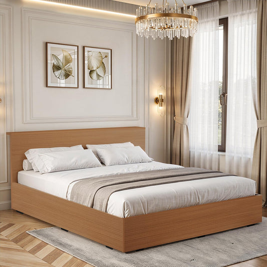 ABOUT SPACE Bed - (84 x 74 inches) King Size Bed with Storage Box & Headboard| Floor Standing Engineered Wooden Bed Frame, MDF Base Panel | 1-Year Warranty Cot for Bedroom - Golden Teak
