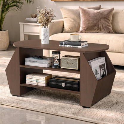 B0GXVZ1TFF ABOUT SPACE Coffee Table - Center Table for Living Room with 2 Magazine Racks & 2 Tier Storage, Engineered Wood Teapoy for Hall Lounge Office -(Smoked Teak - L 92 x B 46 x H 48.5 cm)