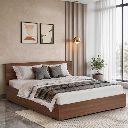 ABOUT SPACE Bed - (84 x 74 inches) King Size Bed with Storage Box, Headboard| Floor Standing Engineered Wooden Bed Frame MDF Base Panel | 1-Year Warranty Cot for Bedroom - Maldau Acacia (Rustic Brown)