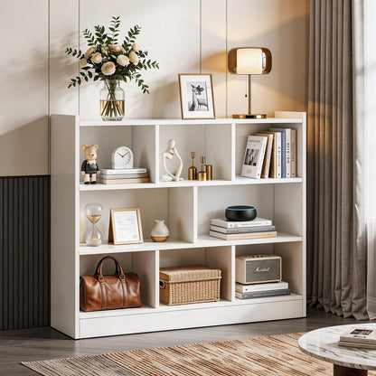 ABOUT SPACE Book Shelf - 8 Cubes Engineered Wood DIY Book Rack with Bushes Multipurpose Book Stand for Home Library Open Storage Organizer for Bedroom, Living Room (White - L 115 x B 31.5 x H 96.5 cm)