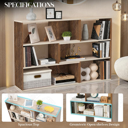 ABOUT SPACE Book Shelf for Home Library-Rectangle/L-Shaped Rack for Storage 2 Ways 6 Compartment Book Stand Shelf for Bedroom, Livingroom Decor, Plants and Books (Oak White&Walnut-L128 x B30 x H85 cm)