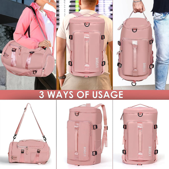 ABOUT SPACE Gym Bag - 3 in 1 Duffel Bag for Men, Women Luggage Bag, Multiple Compartment Lightweight Travel Bag with Shoe Compartment, Back Panel & Dry Wet Separation (Pink - L 28 x B 16 x H 44 cm)