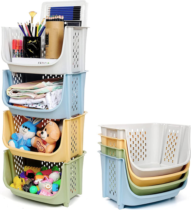 ABOUT SPACE Storage Organizer - 4 Pcs Storage Basket Plastic Bins with Wheels & Front Opening