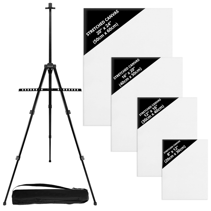 Beginner’s Lightweight Metal Tripod Easel with 4 Multisize Canvas Boards