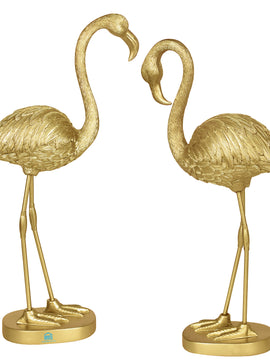 ABOUT SPACE Show Piece for Home Decor - Pair of Flamingo 11 Inches Gold Finish Resin Idol Birds Figurine Home, Office, Restaurant Decoration