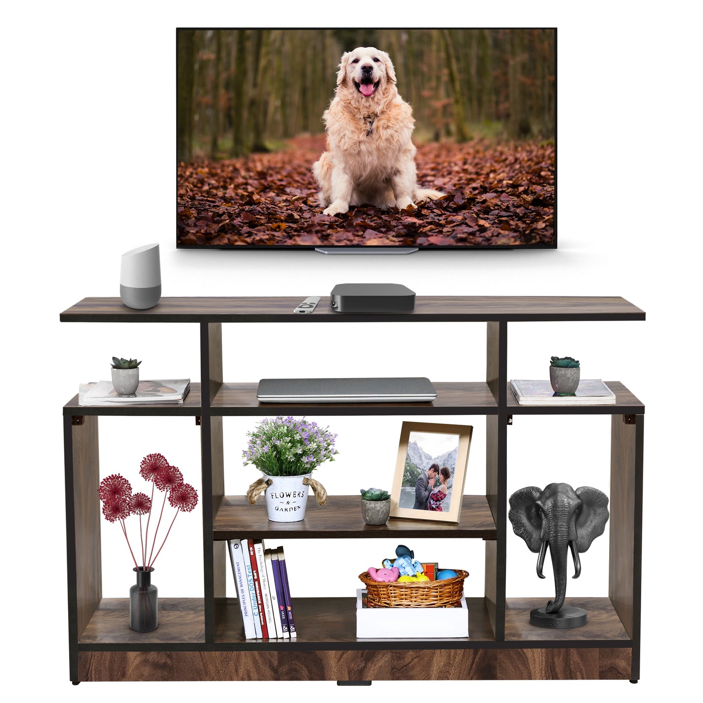 ABOUT SPACE TV Stand - Wooden TV Entertainment Unit and Shelf Storage  - TV Unit for 32 to 50 Inch TV - Dual Tone Brown