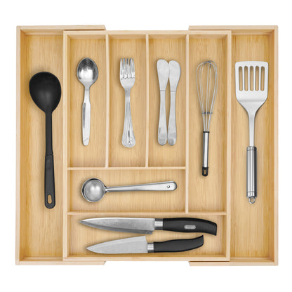 ABOUT SPACE Expandable Bamboo Drawer Organizer with Trays Dividers (L 33.5 - 50 x B 45.5 x H 5 cm)
