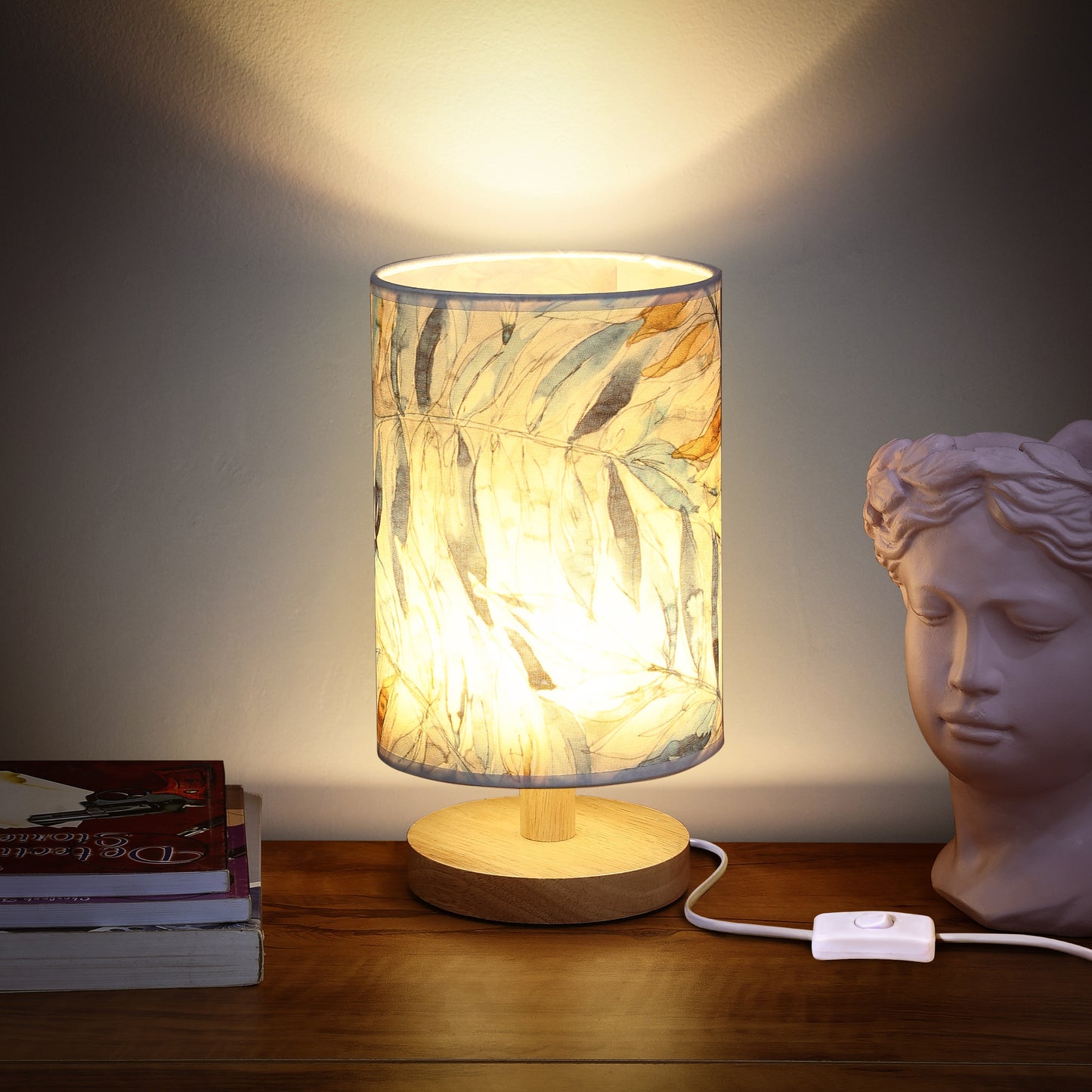 About Space Table Lamp - Bedside Side Table Lamp With Wooden Base For Night Reading,Bed Room,Living Room,Home & Decor - Cylindrical Night lamp With Dim Light (11 Inch Height, Bulb Included) (1 pack)