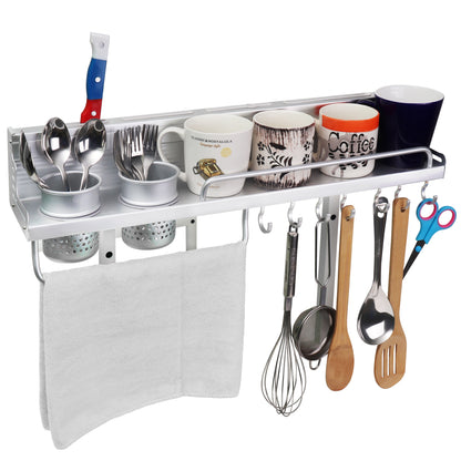 ABOUT SPACE Multifunctional Wall Mount Aluminium Hanging Utensil Display Rack - 58 x 12.5 x 10 cm