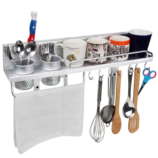 ABOUT SPACE Multifunctional Wall Mount Aluminium Hanging Utensil Display Rack - 58 x 12.5 x 10 cm