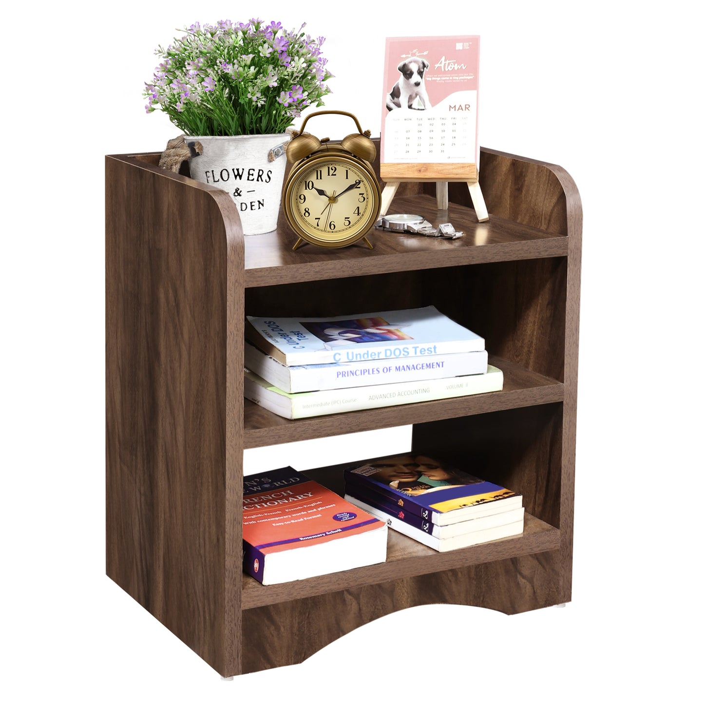 ABOUT SPACE Wooden Side Table - Night Stand & End Table Organiser - 2 Tier Shelf Space (L 40 x B 30 x H 46 cm, Walnut)