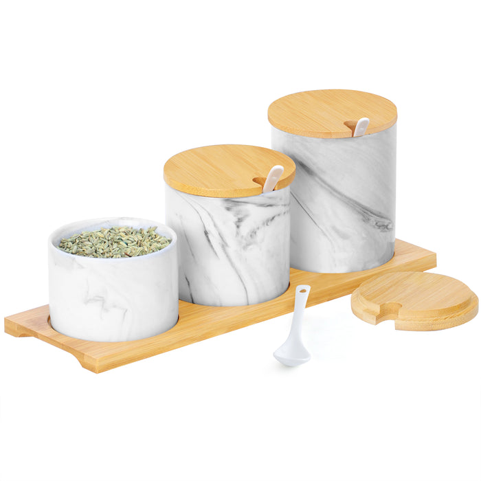 3-Piece Marble Finish Condiment Jar Set
