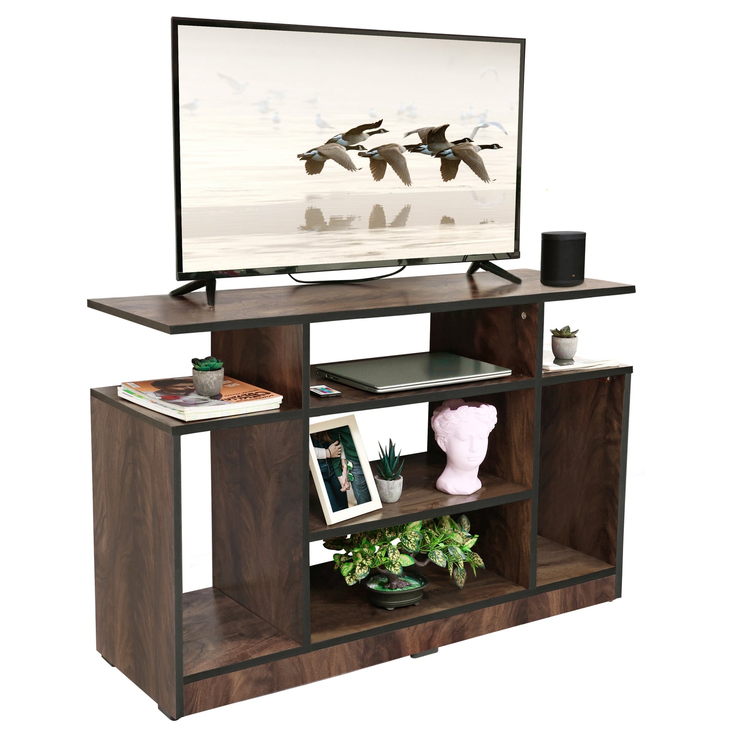 ABOUT SPACE TV Stand - Wooden TV Entertainment Unit and Shelf Storage  - TV Unit for 32 to 50 Inch TV - Dual Tone Brown