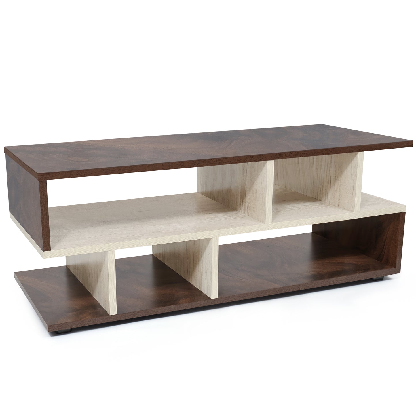 ABOUT SPACE Wooden Coffee Table - Tea Poyee Table with Storage (Walnut - L 100 x B 40 x H 39 cm)