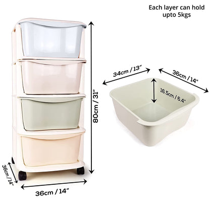 ABOUT SPACE 5 Layer Modular Drawer System - Stand with Removable Racks & Caster Wheels(L 36 x B 36 x H 98cm, Multicolor)