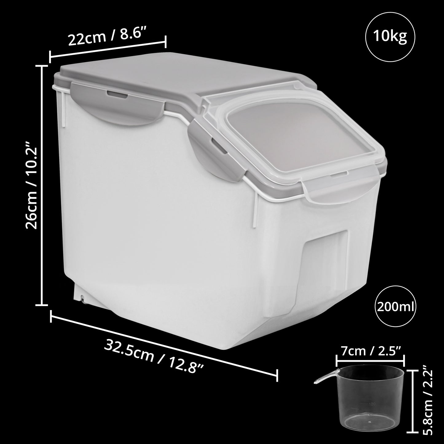 ABOUT SPACE 1 Pack Rice Dispenser (10Kg) Airtight Rice Storage Container with Measuring Cup