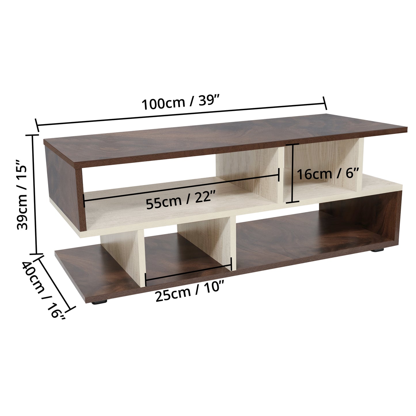 ABOUT SPACE Wooden Coffee Table - Tea Poyee Table with Storage (Walnut - L 100 x B 40 x H 39 cm)