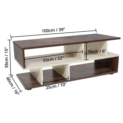 ABOUT SPACE Wooden Coffee Table - Tea Poyee Table with Storage (Walnut - L 100 x B 40 x H 39 cm)