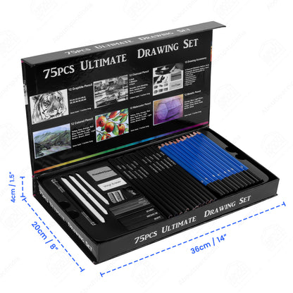 ABOUT SPACE Drawing Kit(75 Pcs) - Professional Graphite Water Colour Pencils Set with Sketch Book & Charcoal Metallic Sketching Kit