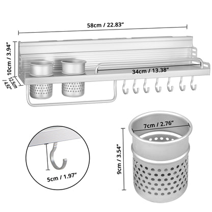 ABOUT SPACE Multifunctional Wall Mount Aluminium Hanging Utensil Display Rack - 58 x 12.5 x 10 cm