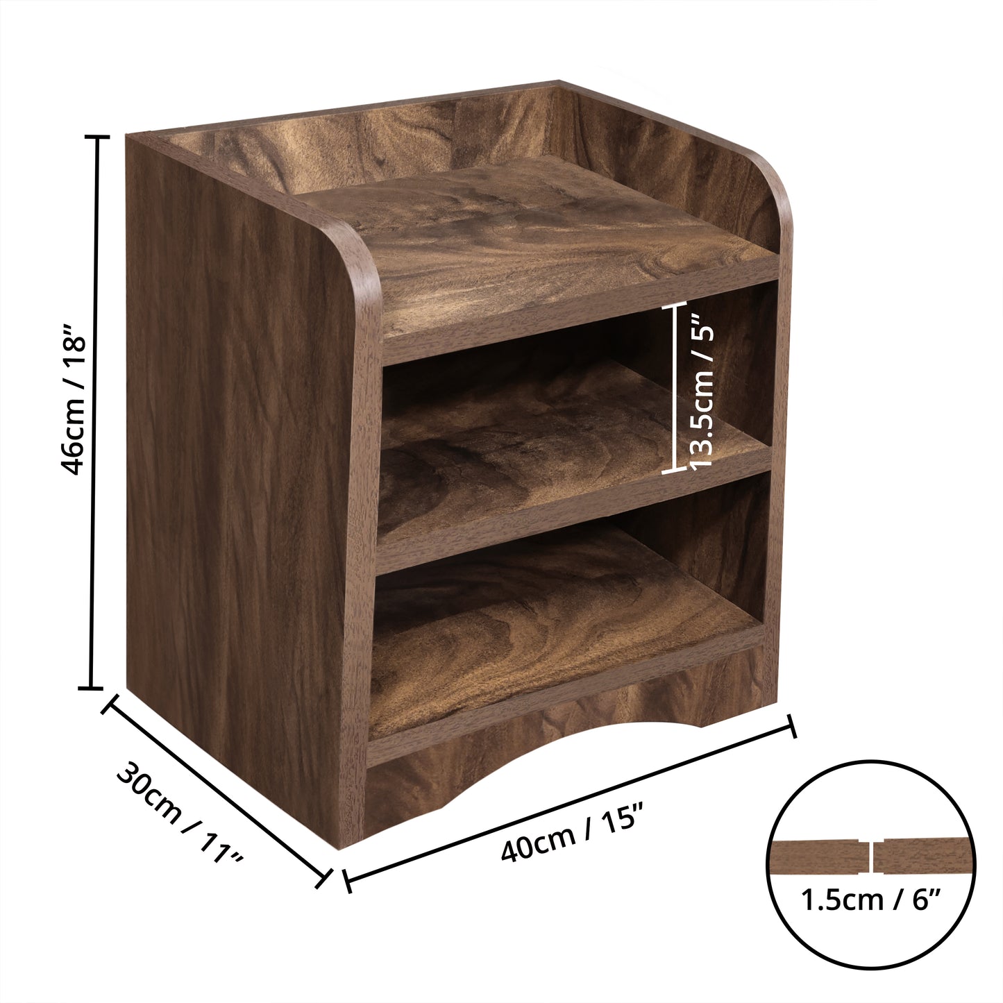 ABOUT SPACE Wooden Side Table - Night Stand & End Table Organiser - 2 Tier Shelf Space (L 40 x B 30 x H 46 cm, Walnut)