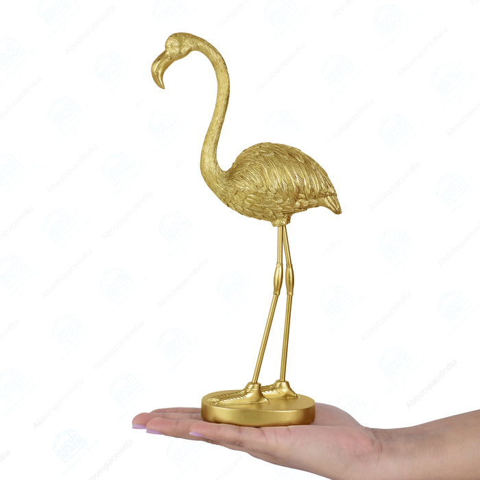 ABOUT SPACE Show Piece for Home Decor - Pair of Flamingo 11 Inches Gold Finish Resin Idol Birds Figurine Home, Office, Restaurant Decoration