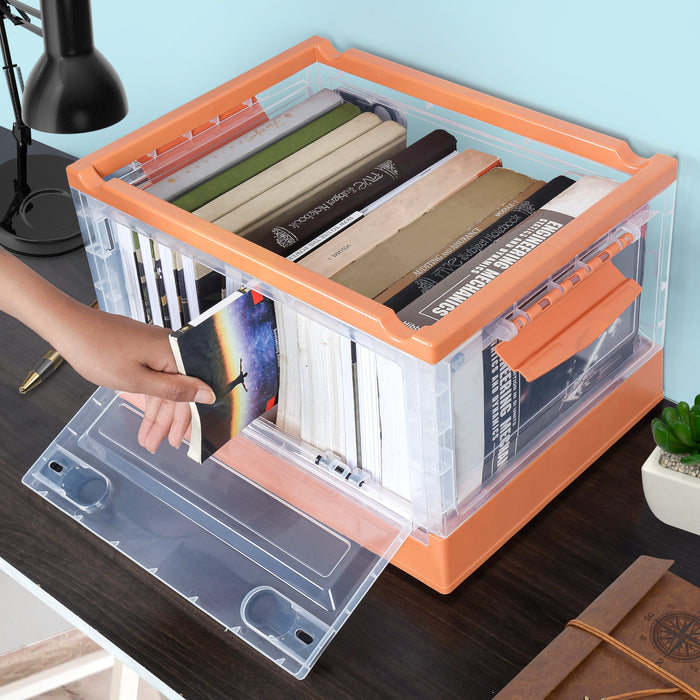 ABOUT SPACE Storage Box - 2 Way Opening Transparent Body Plastic Bin with Wheels & Lid Stackable, Foldable, Portable Multipurpose DIY Organizer for Clothes,Toys, Books