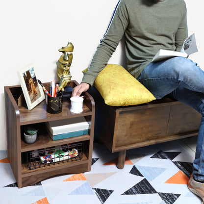 ABOUT SPACE Wooden Side Table - Night Stand & End Table Organiser - 2 Tier Shelf Space (L 40 x B 30 x H 46 cm, Walnut)