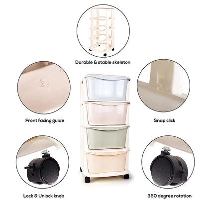 ABOUT SPACE 5 Layer Modular Drawer System - Stand with Removable Racks & Caster Wheels(L 36 x B 36 x H 98cm, Multicolor)
