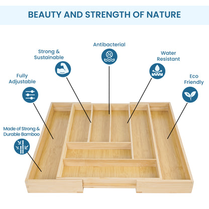 ABOUT SPACE Expandable Bamboo Drawer Organizer with Trays Dividers (L 33.5 - 50 x B 45.5 x H 5 cm)