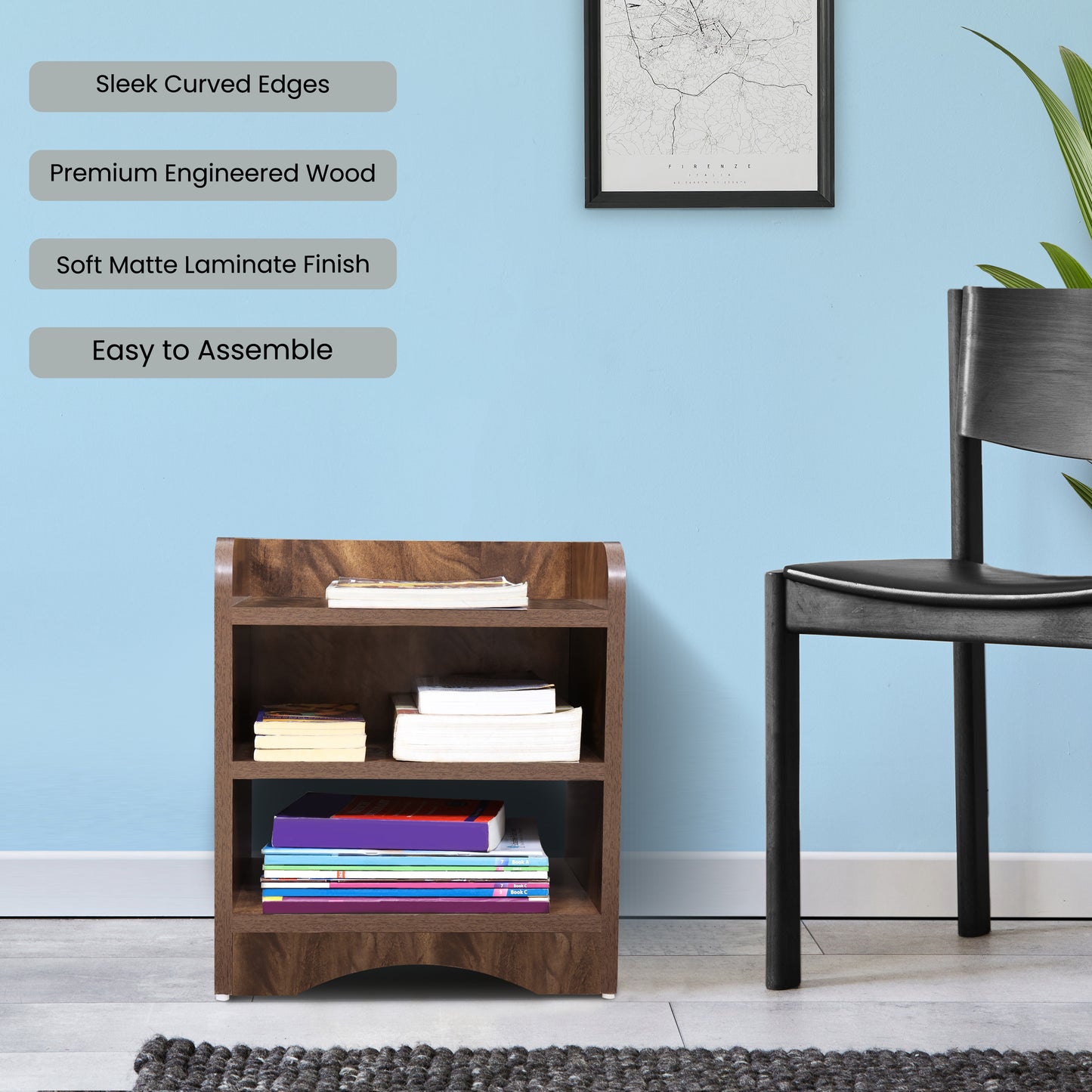 ABOUT SPACE Wooden Side Table - Night Stand & End Table Organiser - 2 Tier Shelf Space (L 40 x B 30 x H 46 cm, Walnut)