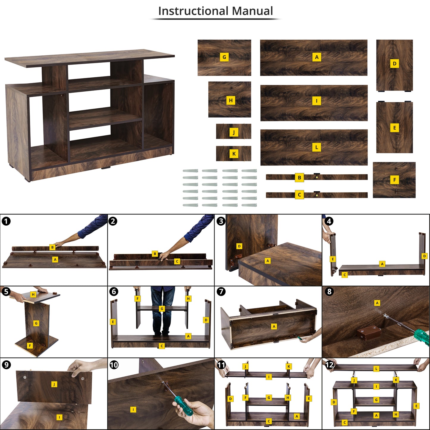 ABOUT SPACE TV Stand - Wooden TV Entertainment Unit and Shelf Storage  - TV Unit for 32 to 50 Inch TV - Dual Tone Brown