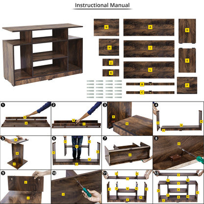 ABOUT SPACE TV Stand - Wooden TV Entertainment Unit and Shelf Storage  - TV Unit for 32 to 50 Inch TV - Dual Tone Brown