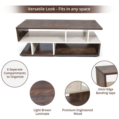ABOUT SPACE Wooden Coffee Table - Tea Poyee Table with Storage (Walnut - L 100 x B 40 x H 39 cm)